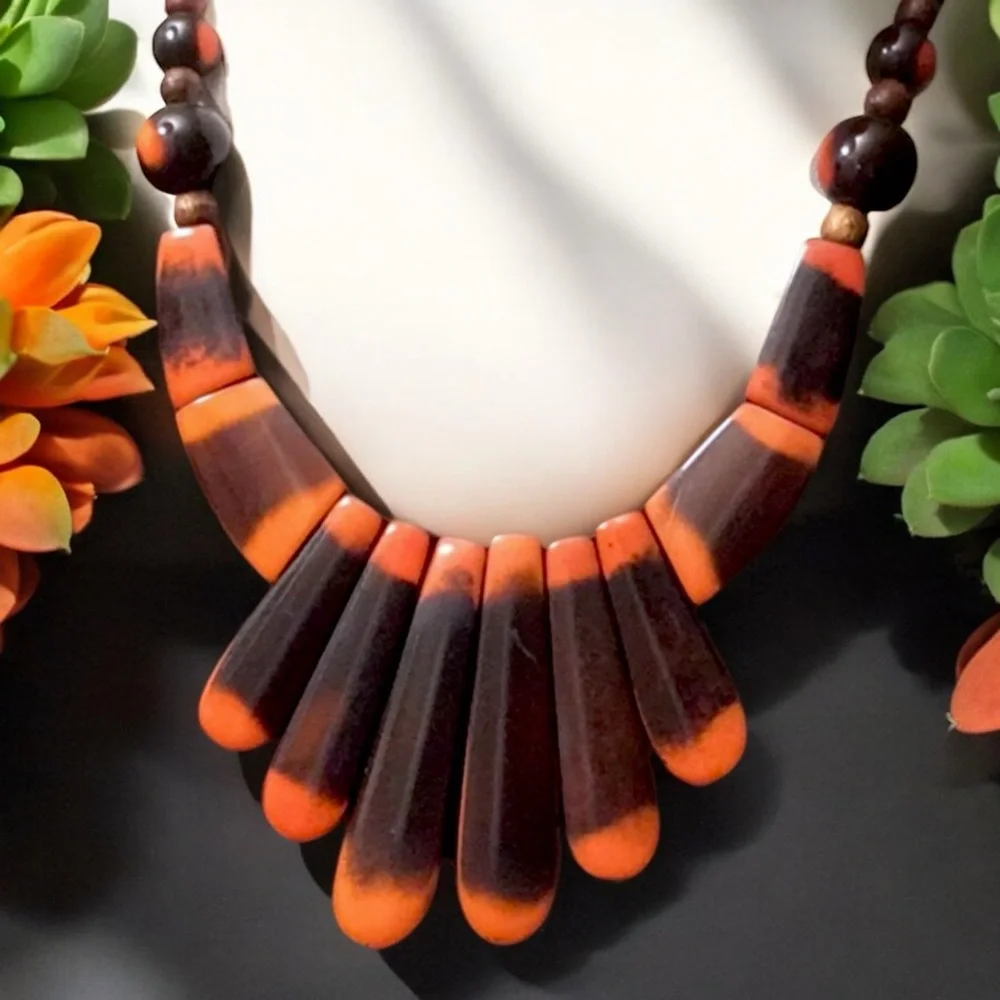 🧡 NEW ZAD Boho Orange & Brown Bib Necklace 🧡 - Picture 12 of 16